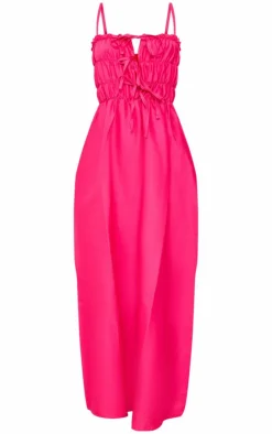 Linen Look Elastic Gathered Maxi Dress-PrettyLittleThing Best