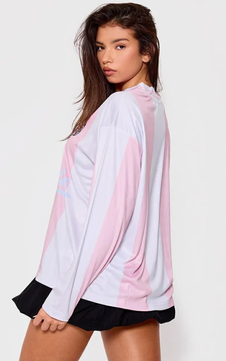 PrettyLittleThing T-Shirts*Logo Sports Stripped Long Sleeve Jersey