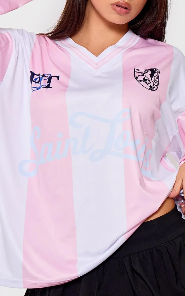 PrettyLittleThing T-Shirts*Logo Sports Stripped Long Sleeve Jersey