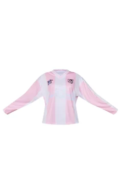 PrettyLittleThing T-Shirts*Logo Sports Stripped Long Sleeve Jersey