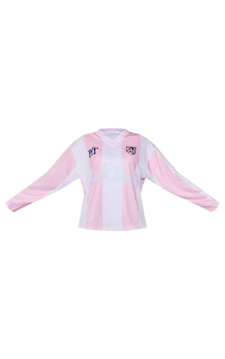 PrettyLittleThing T-Shirts*Logo Sports Stripped Long Sleeve Jersey