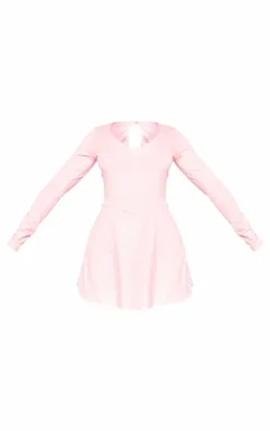 Baby Pink Long Sleeve Detail Skort Romper