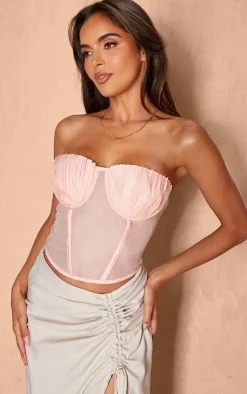 PrettyLittleThing Sleeveless Tops*Organza Pleated Bust Corset