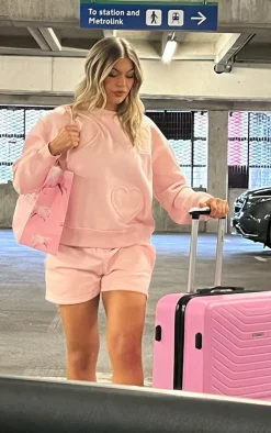 Sale PrettyLittleThing Oversized Heart Embossed Runner Shorts Baby Pink