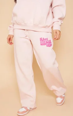 Clearance PrettyLittleThing Oversized Main Character Energy Puff Print Wide Leg Sweatpants Baby Pink