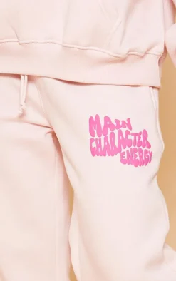 Clearance PrettyLittleThing Oversized Main Character Energy Puff Print Wide Leg Sweatpants Baby Pink