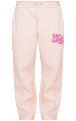 Clearance PrettyLittleThing Oversized Main Character Energy Puff Print Wide Leg Sweatpants Baby Pink