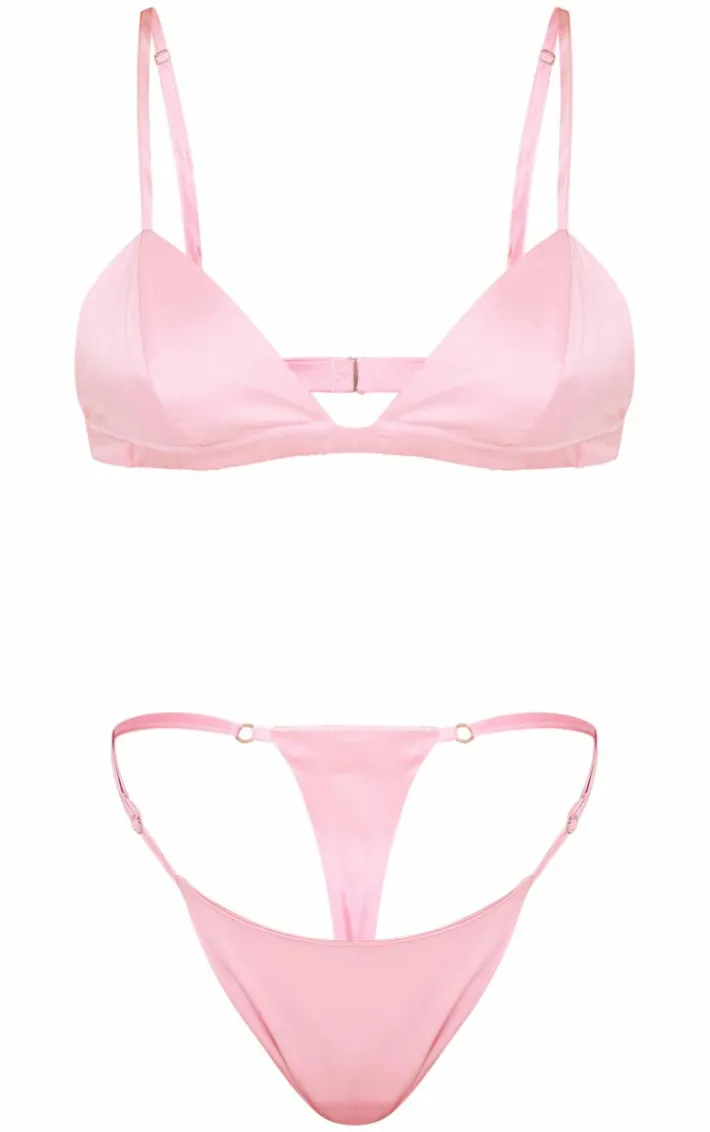 Baby Pink Satin Bralette Lingerie Set