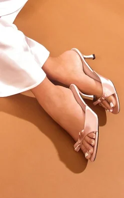 PrettyLittleThing Mules*Satin Round Toe Bow Strap Low Heeled Mules