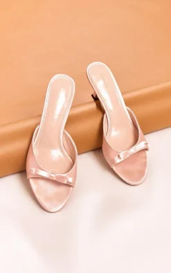 PrettyLittleThing Mules*Satin Round Toe Bow Strap Low Heeled Mules