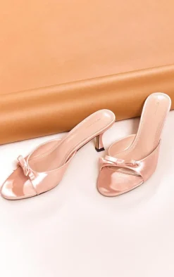 PrettyLittleThing Mules*Satin Round Toe Bow Strap Low Heeled Mules