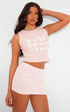 Sale PrettyLittleThing Self Love Club Graphic Sweat Skirt Baby Pink