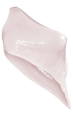Discount PrettyLittleThing Sequin Asymmetric Hem Tie Back Top Baby Pink