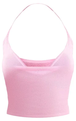 New PrettyLittleThing Sheer Knit Lace Back Crop Top Baby Pink