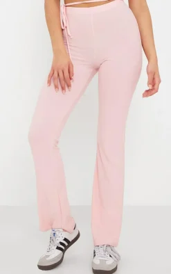 Sale PrettyLittleThing Soft Touch Tie Waist Straight Leg Pants Baby Pink