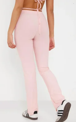 Sale PrettyLittleThing Soft Touch Tie Waist Straight Leg Pants Baby Pink