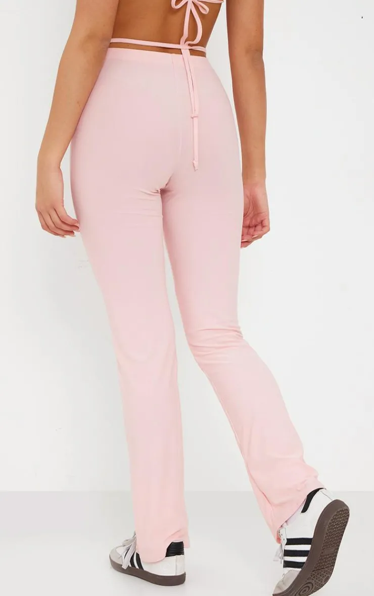 Sale PrettyLittleThing Soft Touch Tie Waist Straight Leg Pants Baby Pink