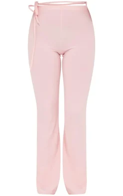 Sale PrettyLittleThing Soft Touch Tie Waist Straight Leg Pants Baby Pink
