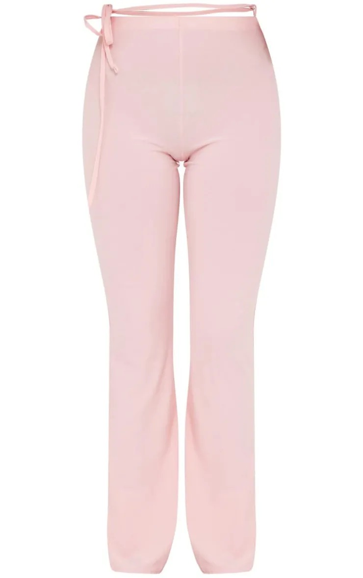 Sale PrettyLittleThing Soft Touch Tie Waist Straight Leg Pants Baby Pink