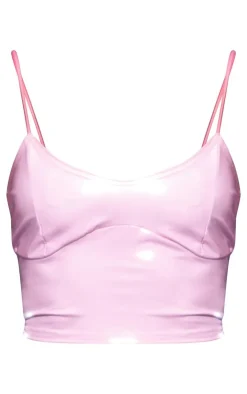 Online PrettyLittleThing Strappy PU Top Baby Pink
