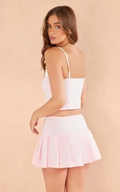 Sale PrettyLittleThing Stretch Woven Contrast Bow Detail Top Baby Pink