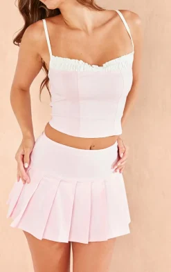 Sale PrettyLittleThing Stretch Woven Contrast Bow Detail Top Baby Pink