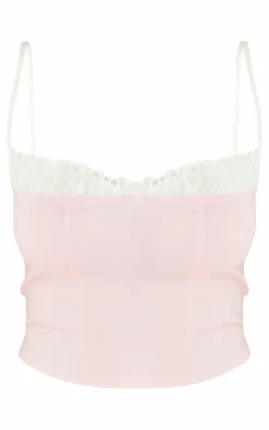 Sale PrettyLittleThing Stretch Woven Contrast Bow Detail Top Baby Pink