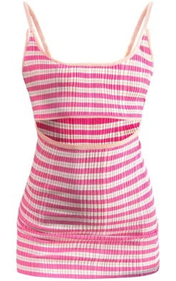 Stripe Knit Cut Out Mini Dress-PrettyLittleThing