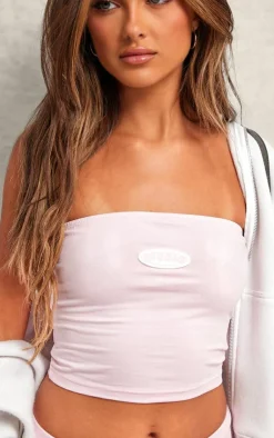 Online PrettyLittleThing Studio Badge Detail Bandeau Top Baby Pink