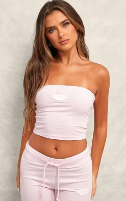 Online PrettyLittleThing Studio Badge Detail Bandeau Top Baby Pink