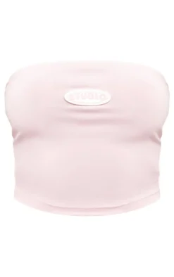 Online PrettyLittleThing Studio Badge Detail Bandeau Top Baby Pink