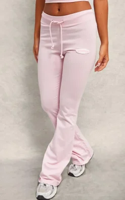 Discount PrettyLittleThing Studio Badge Detail Drawstring Flared Pants Baby Pink