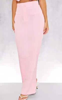 Outlet PrettyLittleThing Tailored Seam Detail Back Pocket Maxi Skirt Baby Pink