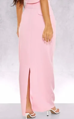 Outlet PrettyLittleThing Tailored Seam Detail Back Pocket Maxi Skirt Baby Pink