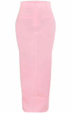 Outlet PrettyLittleThing Tailored Seam Detail Back Pocket Maxi Skirt Baby Pink