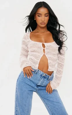 PrettyLittleThing Blouses*Textured Frill Square Neck Button Blouse