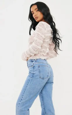 PrettyLittleThing Blouses*Textured Frill Square Neck Button Blouse