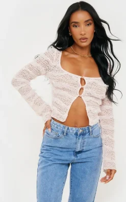 PrettyLittleThing Blouses*Textured Frill Square Neck Button Blouse