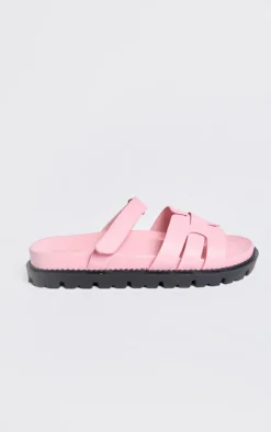 PrettyLittleThing Wide Fit Sandals*Wide Fit PU Round Toe Velcro Strap Chunky Sandals