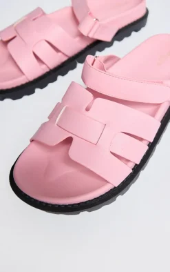 PrettyLittleThing Wide Fit Sandals*Wide Fit PU Round Toe Velcro Strap Chunky Sandals