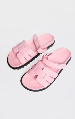 PrettyLittleThing Wide Fit Sandals*Wide Fit PU Round Toe Velcro Strap Chunky Sandals