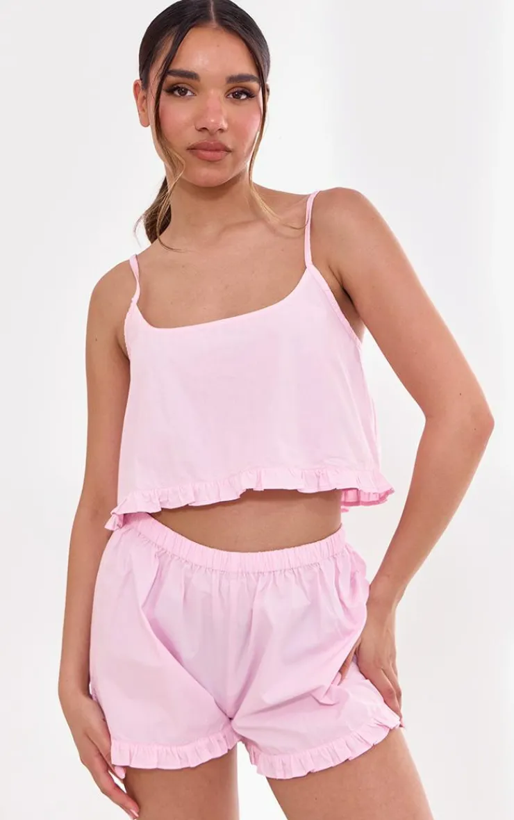 PrettyLittleThing Christmas Shop*Woven Frill Edge Cami And Button Short Pj Set