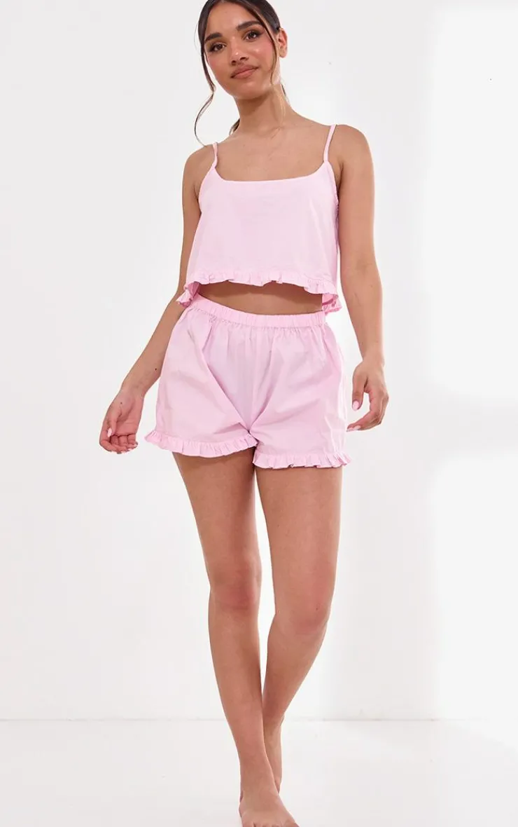 PrettyLittleThing Christmas Shop*Woven Frill Edge Cami And Button Short Pj Set