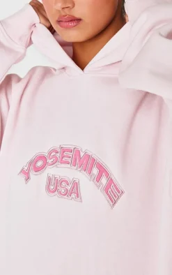 Baby Pink Yosemite Printed Oversized Hoodie