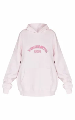 Baby Pink Yosemite Printed Oversized Hoodie
