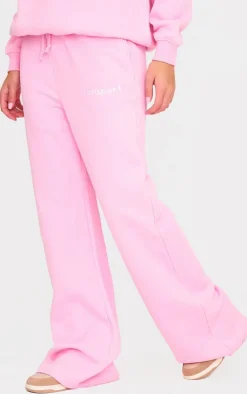 PrettyLittleThing Gym Wear*Pink Embroidered Drawstring Waist Wide Leg Sweatpants