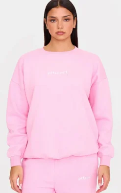 PrettyLittleThing Gym Wear*Pink Embroidered Oversized Sweatshirt
