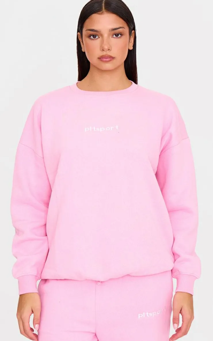 PrettyLittleThing Gym Wear*Pink Embroidered Oversized Sweatshirt