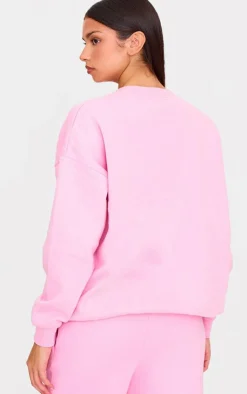 PrettyLittleThing Gym Wear*Pink Embroidered Oversized Sweatshirt
