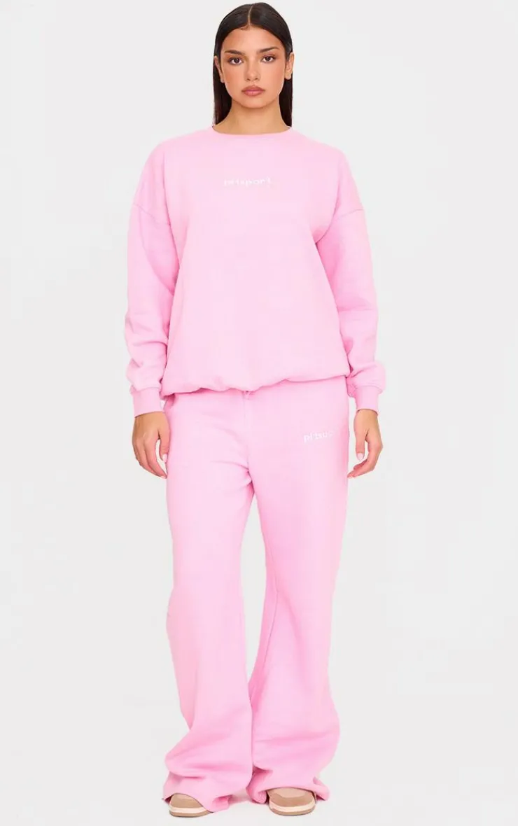 PrettyLittleThing Gym Wear*Pink Embroidered Oversized Sweatshirt